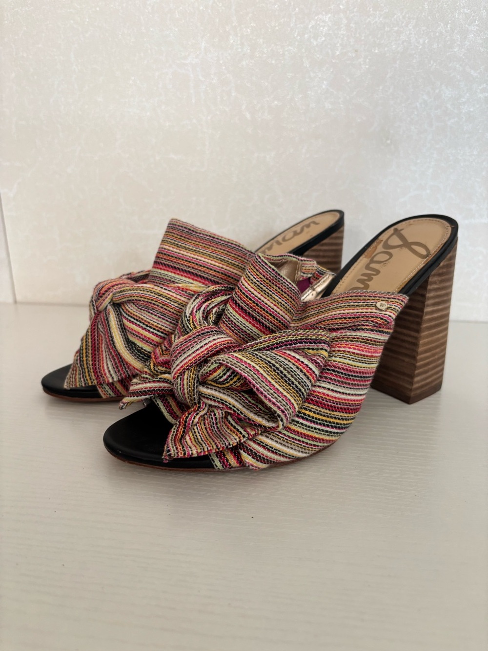 Sam Edelman | Multicolor Striped Knot-Top Block Heel Mule | Size 8M